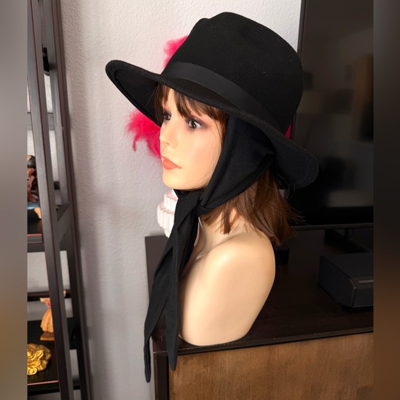 Vintage Black Wool Fedora Hat with Scarf - Picture 3 of 8
